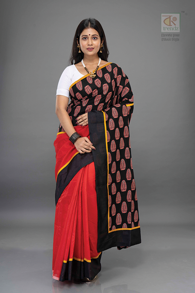 Ajrakh Inspired Cotton Handloom Saree | Bong Trendz