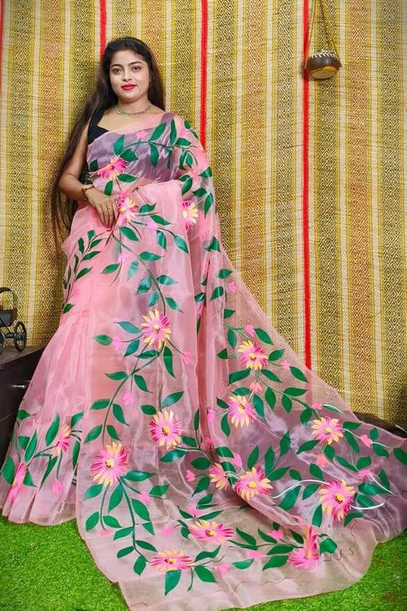 Organza Silk Hand painted saree
