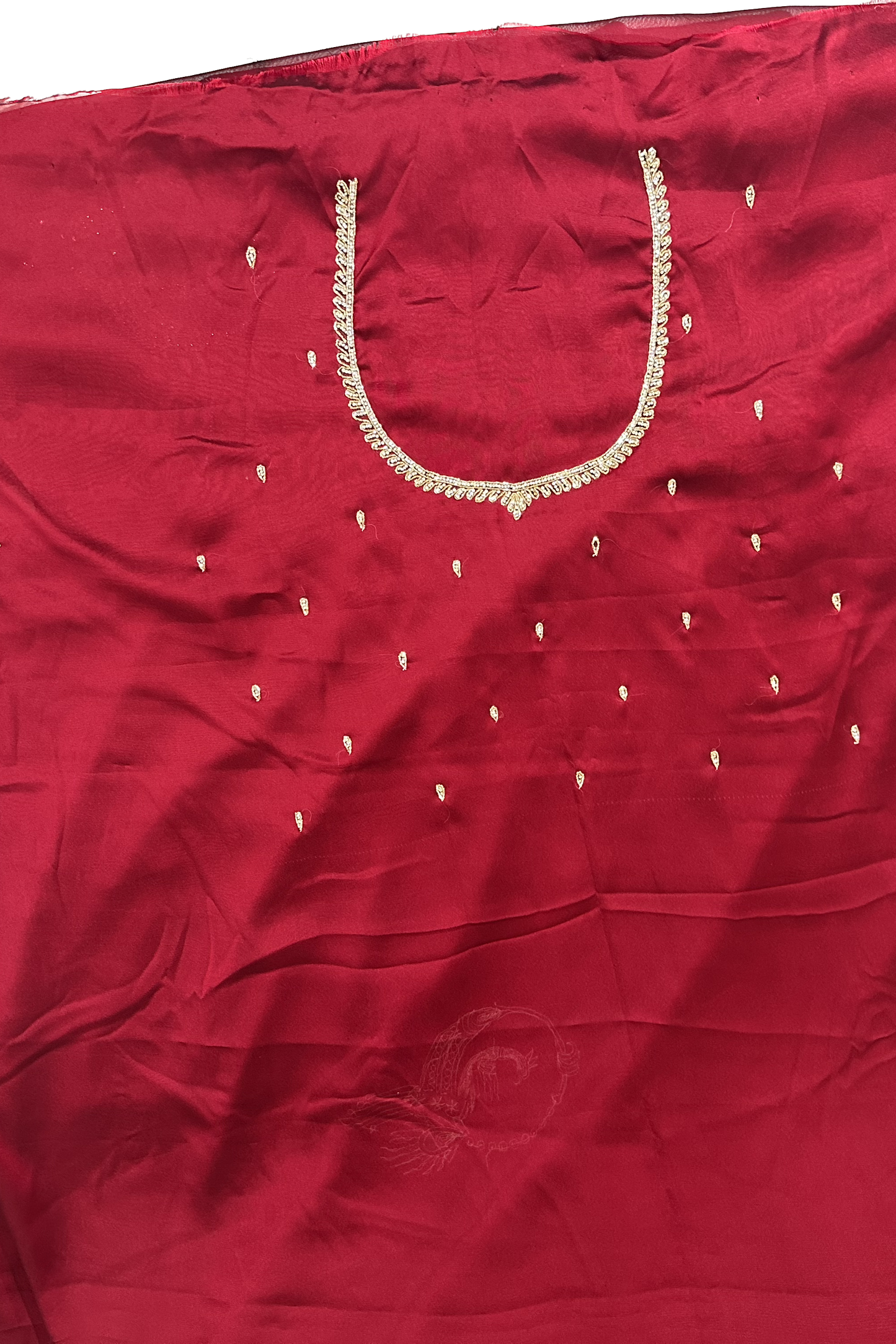 Exquisite Red Georgette Saree Peacock Emblem - Red - georgette saree | Bong Trendz