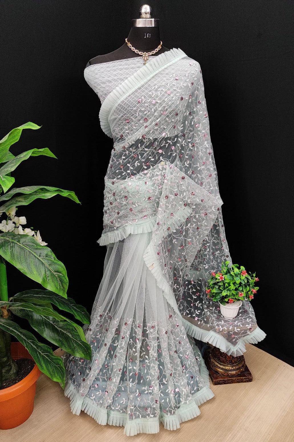 GK Reshmika Soft Net Sequence Saree