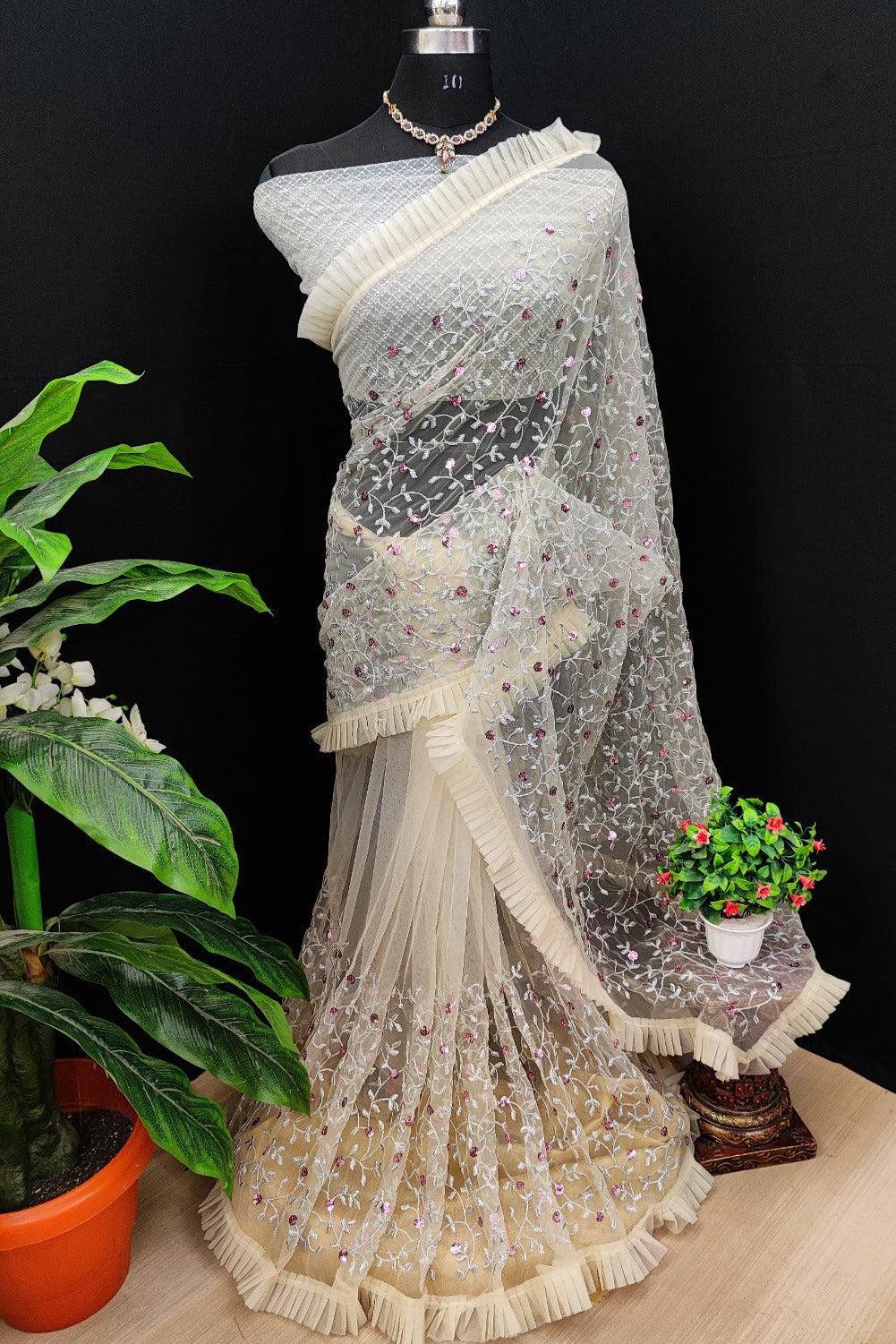 GK Reshmika Soft Net Sequence Saree
