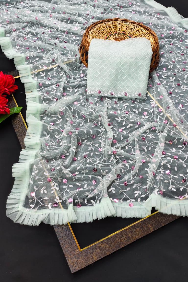GK Reshmika Soft Net Sequence Saree