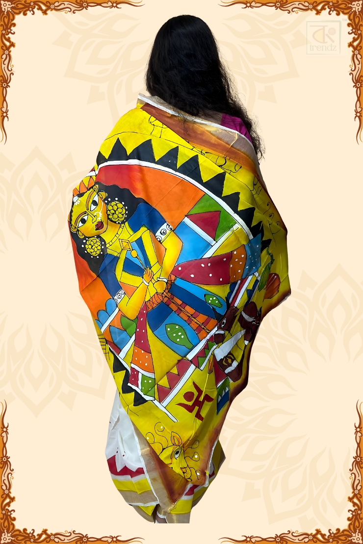 Authentic Kerala Cotton Hand Painted Saree – Kasavu Elegance
