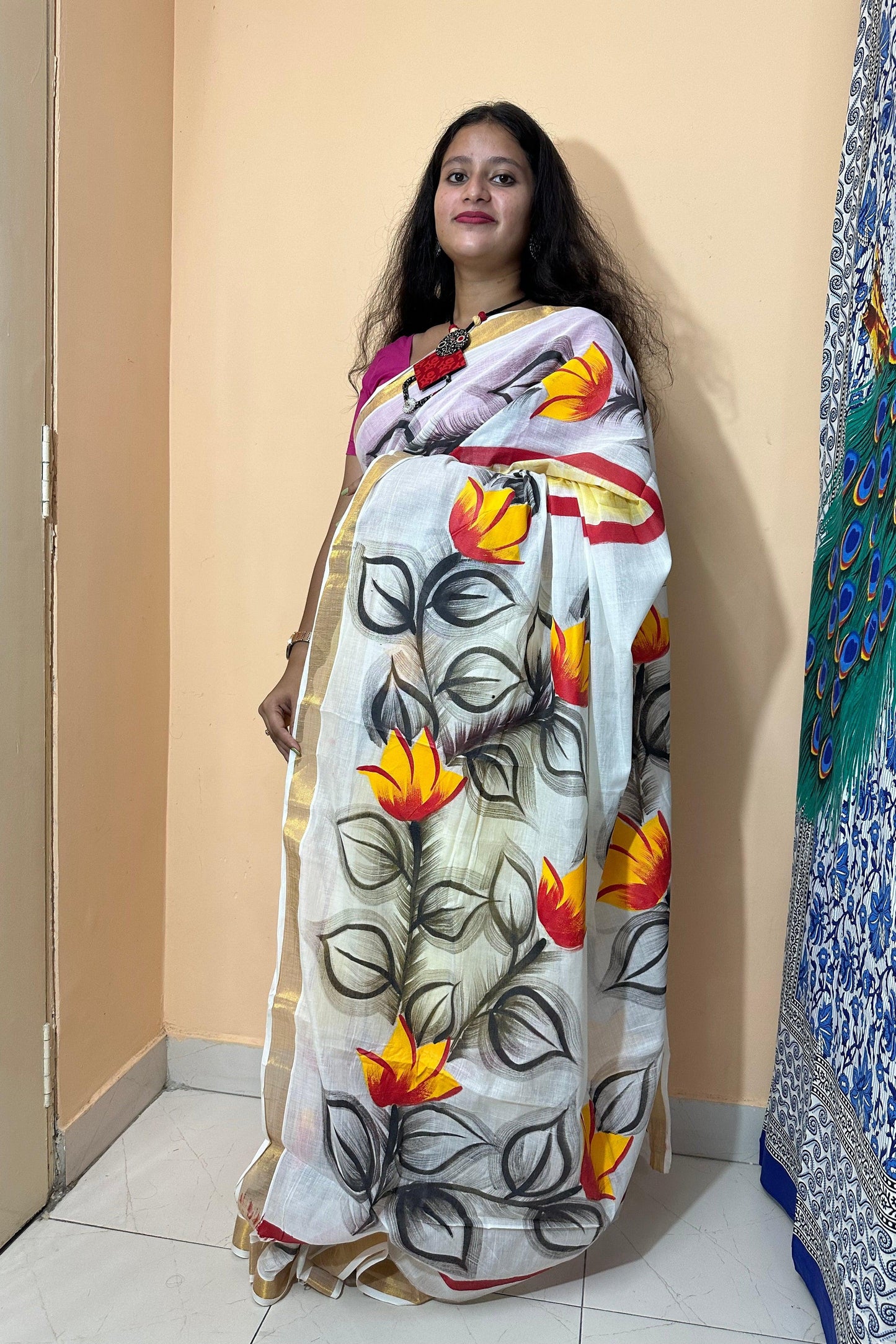 Kerala Cotton Hand Paint Sarees