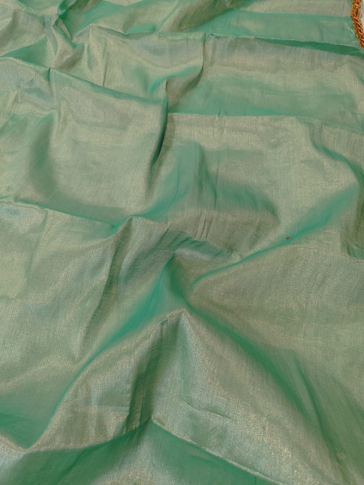 Exclusive New Trending Raga Tissue Less Border Saree (With Blouse Piece) in Sky Blue fabric texture - Bong Trendz