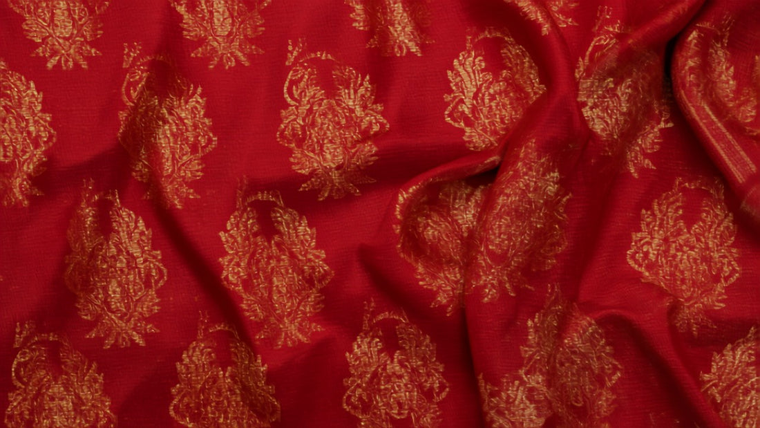 Banarasi silk saree online India - handwoven zari brocade fabric texture close-up