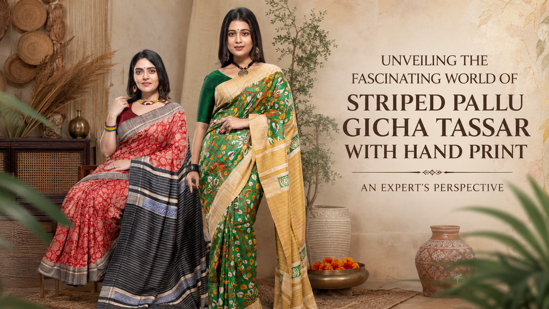 Unveiling the Fascinating World of Striped Pallu Gicha Tassar with Hand Print: An Expert's Perspective
