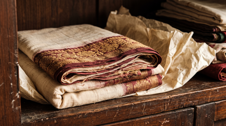 Heirloom handloom saree passed down through generations in a Bengali family