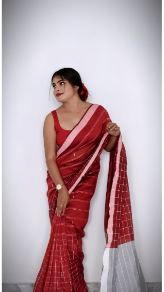 Half Check Cotton Saree