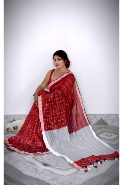 Half Check Cotton Saree