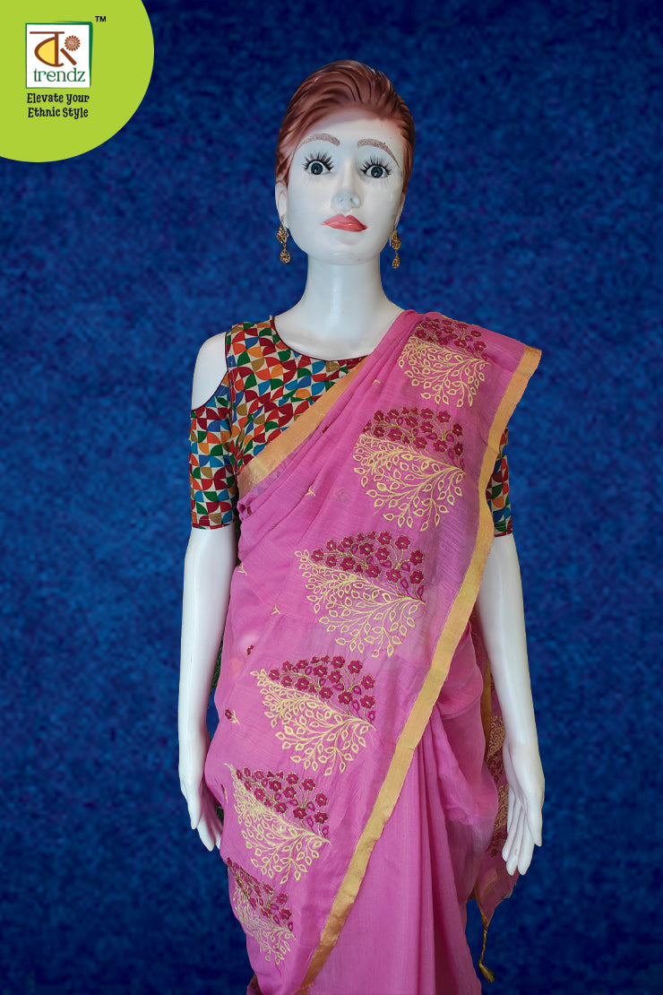 Briksham Cotton Handloom Embroidered Saree