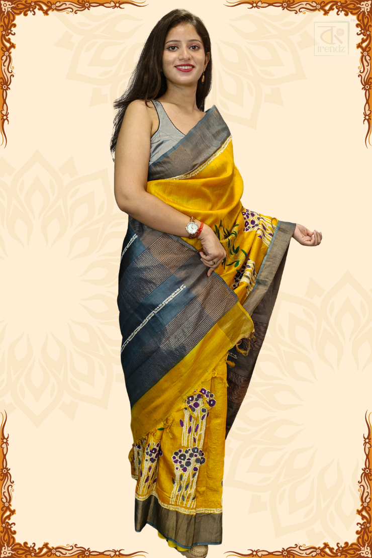 Banglar Kantha Stitch Churi Tassar Saree