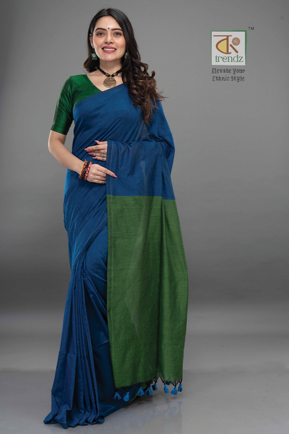 Stylish Dual Tone Soft Cotton Handloom sarees