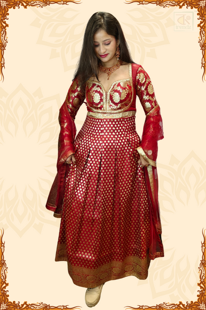 Designer Bridal Banarasi Gown with Chunni