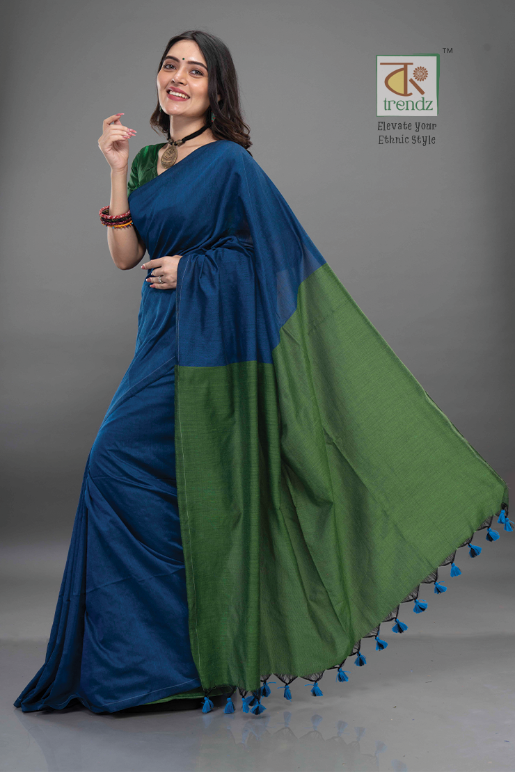 Stylish Dual Tone Soft Cotton Handloom sarees