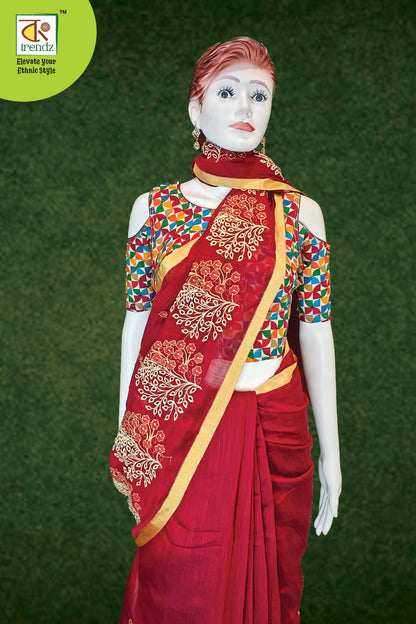 Briksham Cotton Handloom Embroidered Saree