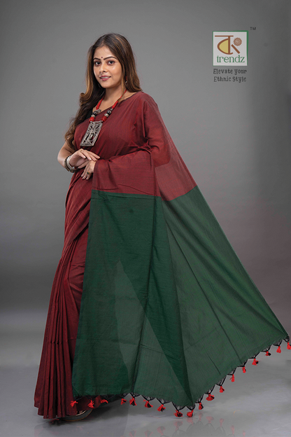 Stylish Dual Tone Soft Cotton Handloom sarees