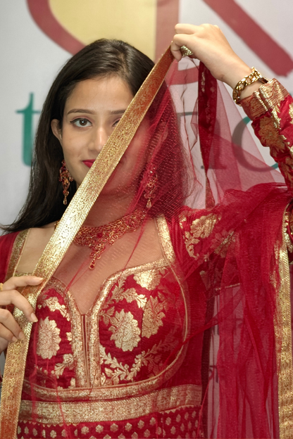 Designer Bridal Banarasi Gown with Chunni