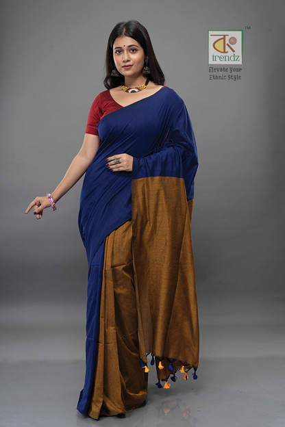 Stylish Dual Tone Soft Cotton Handloom sarees