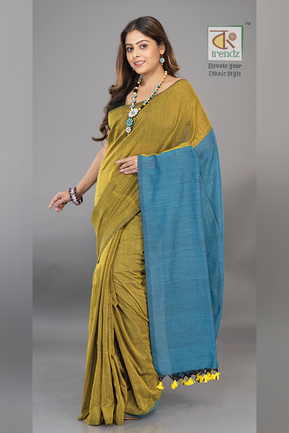 Stylish Dual Tone Soft Cotton Handloom sarees