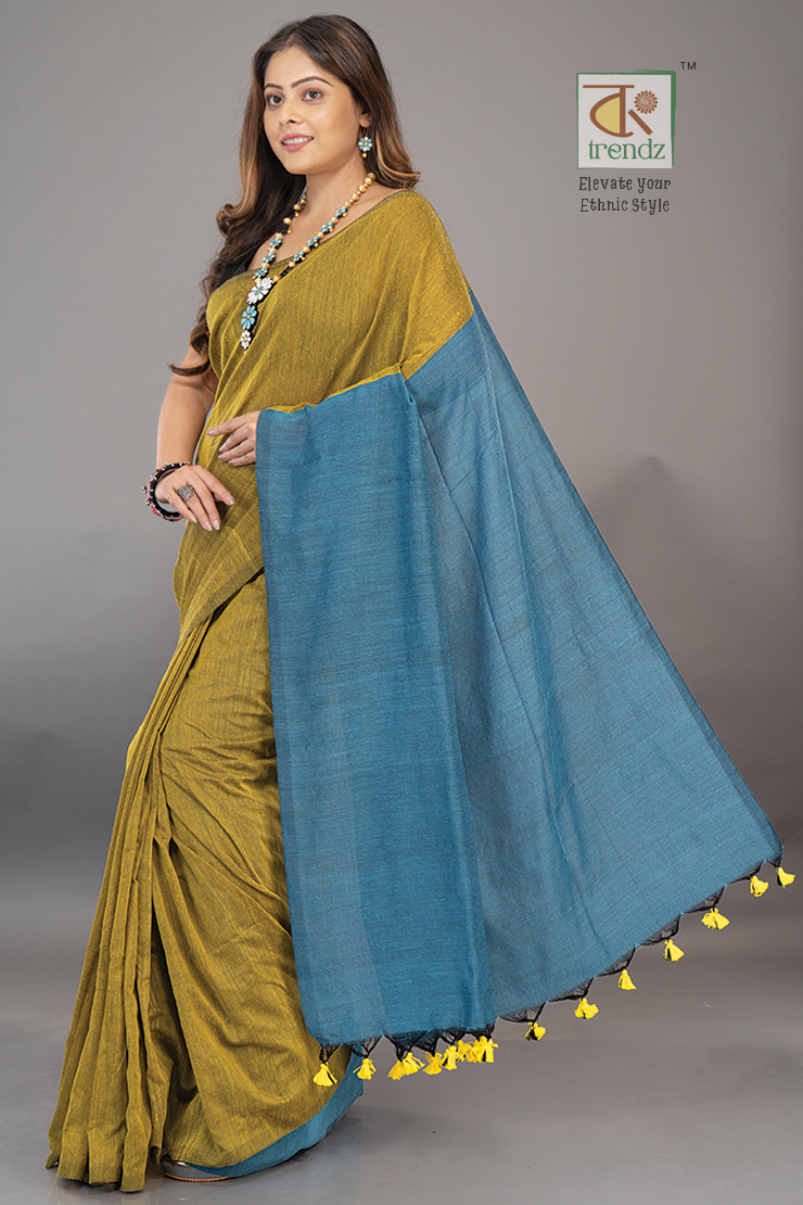 Stylish Dual Tone Soft Cotton Handloom sarees