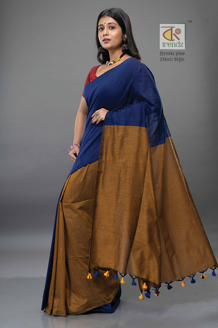 Stylish Dual Tone Soft Cotton Handloom sarees