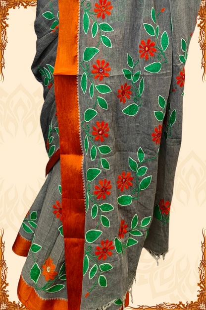 Designer Kantha Stitch Cotton Saree