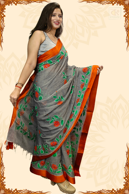Designer Kantha Stitch Cotton Saree