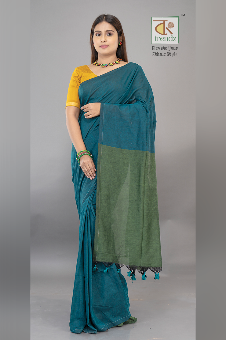 Stylish Dual Tone Soft Cotton Handloom sarees