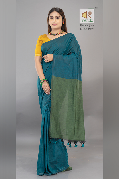 Stylish Dual Tone Soft Cotton Handloom sarees