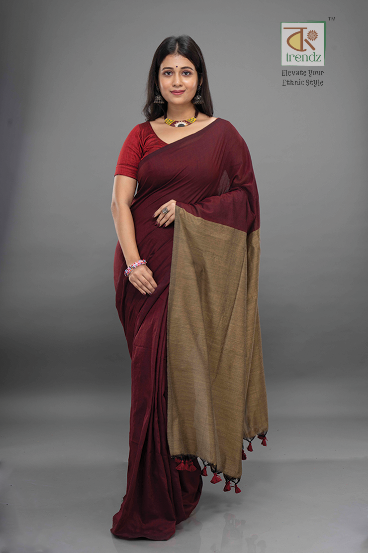 Stylish Dual Tone Soft Cotton Handloom sarees