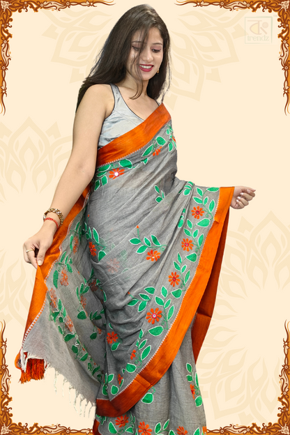 Designer Kantha Stitch Cotton Saree