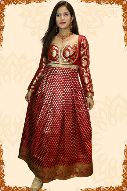 Designer Bridal Banarasi Gown with Chunni