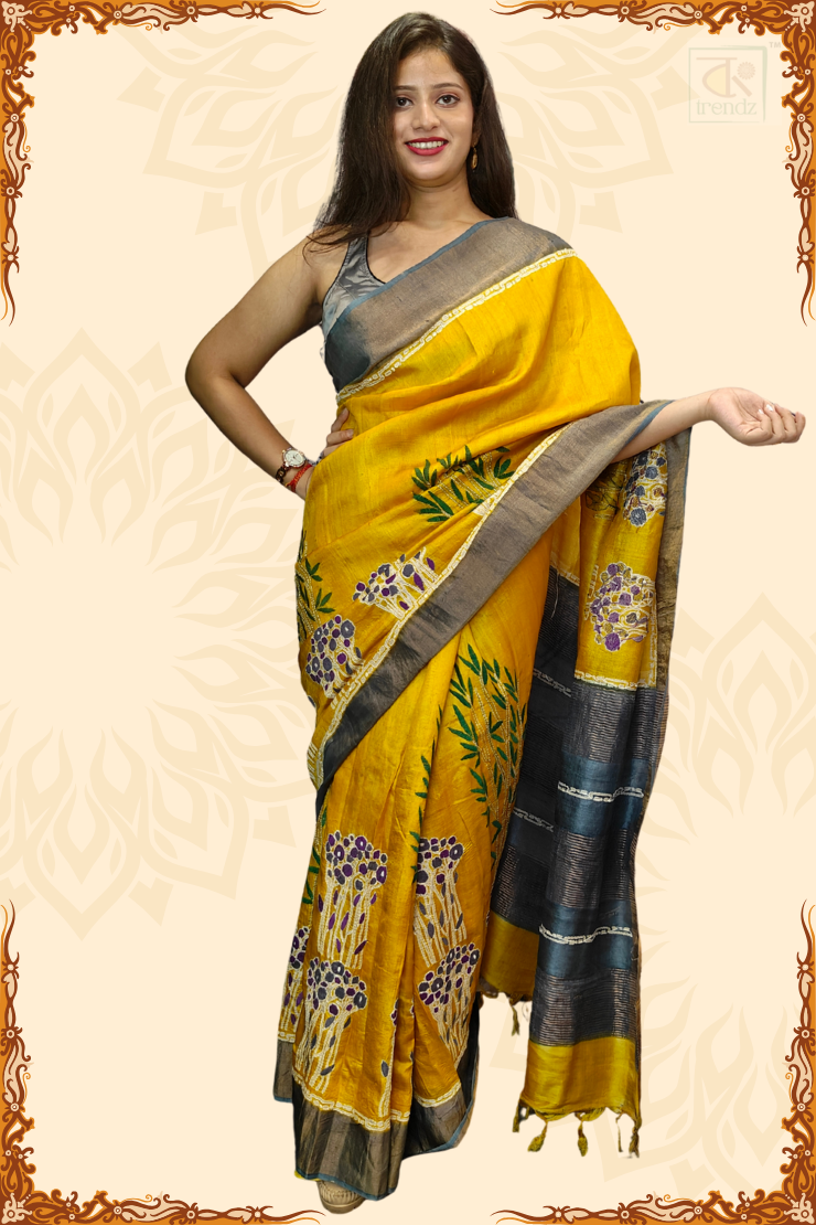 Banglar Kantha Stitch Churi Tassar Saree