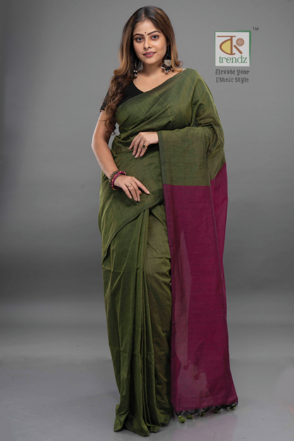 Stylish Dual Tone Soft Cotton Handloom sarees