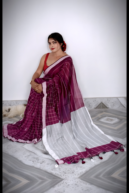 Half Check Cotton Saree