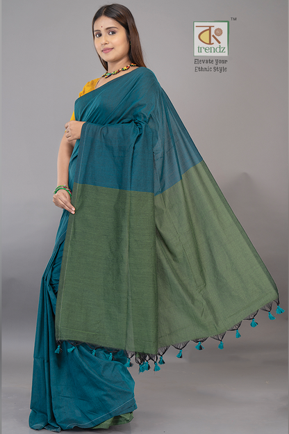 Stylish Dual Tone Soft Cotton Handloom sarees