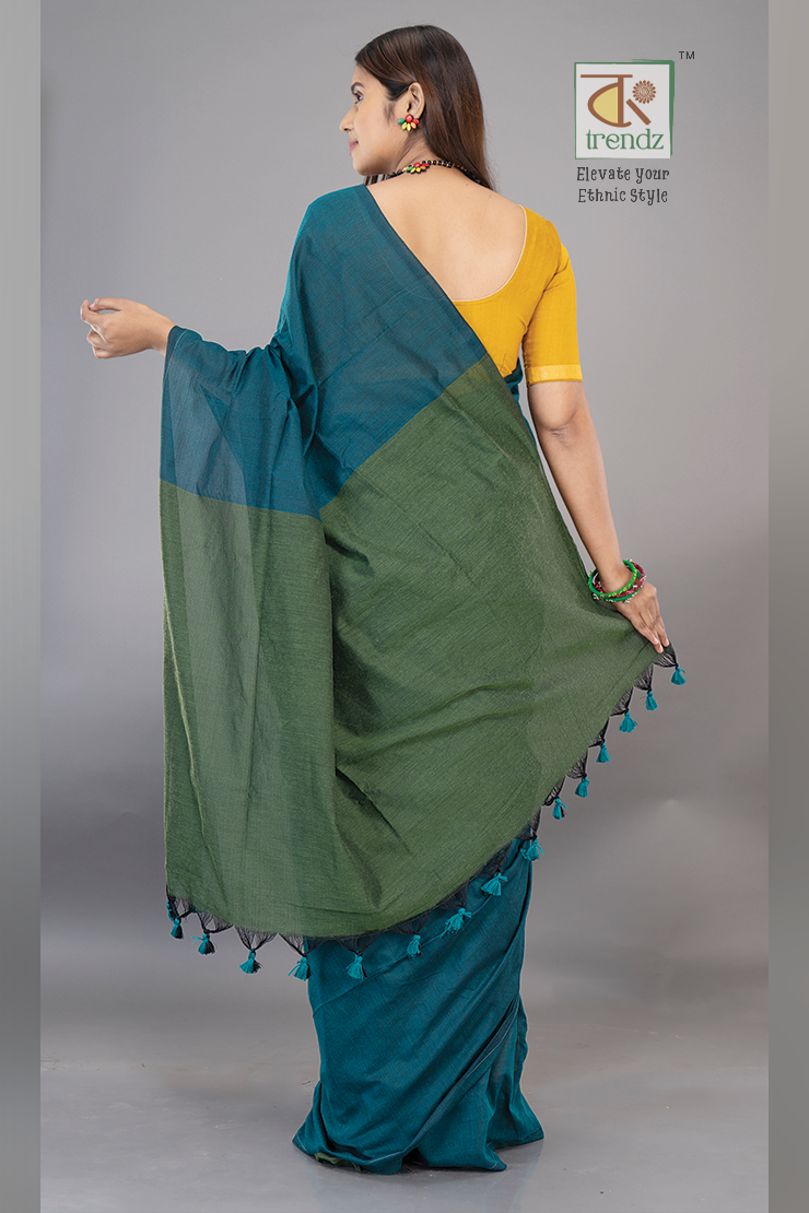 Stylish Dual Tone Soft Cotton Handloom sarees