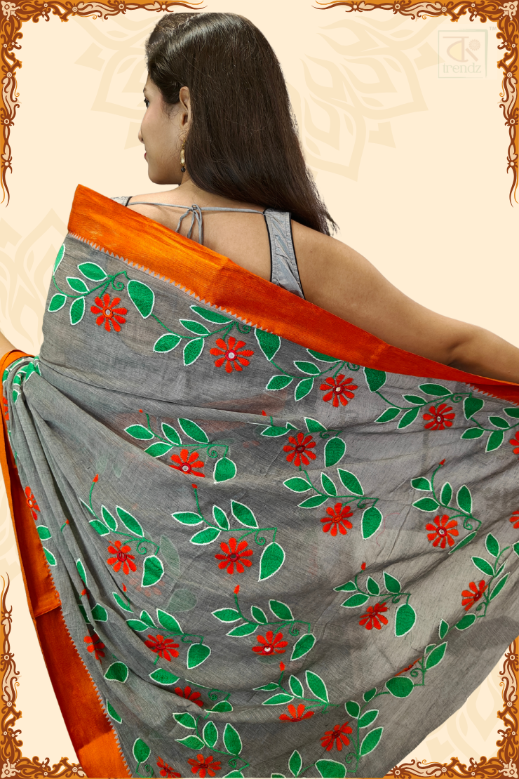 Designer Kantha Stitch Cotton Saree