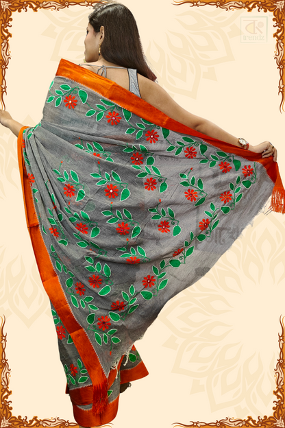 Designer Kantha Stitch Cotton Saree