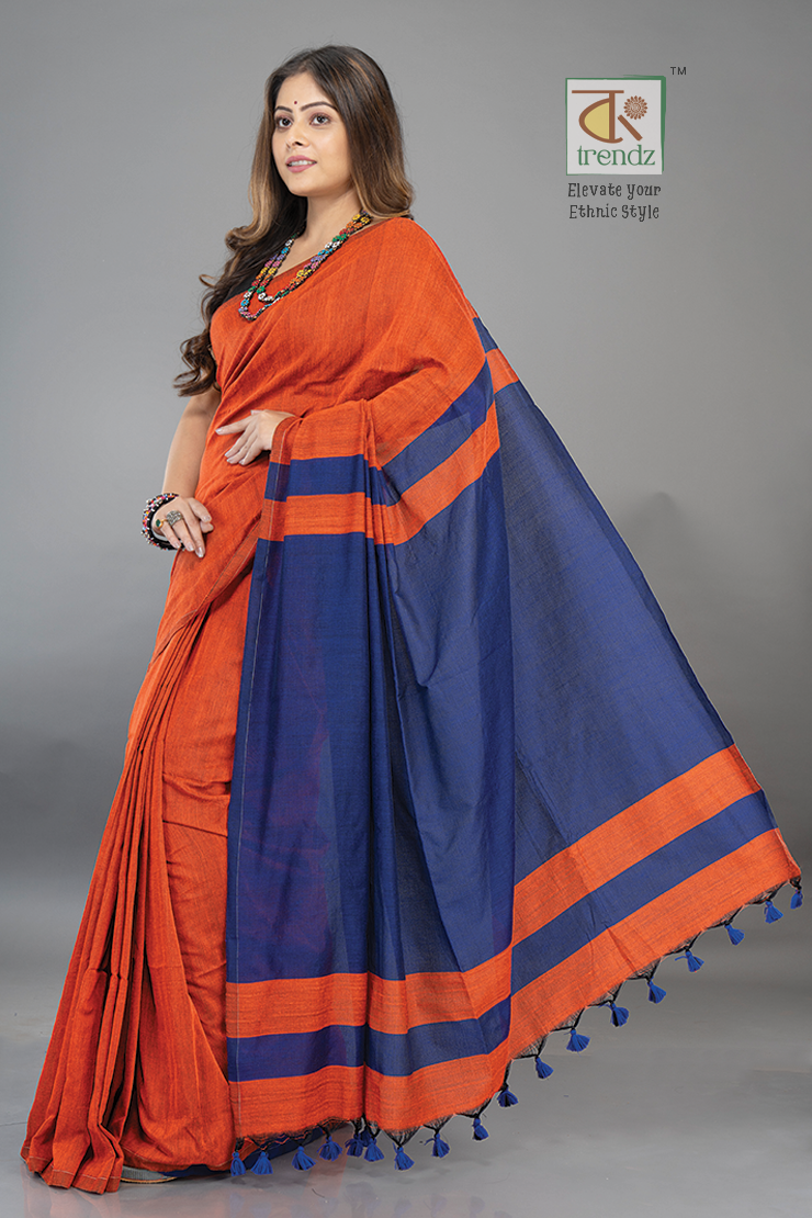 Stylish Dual Tone Soft Cotton Handloom sarees