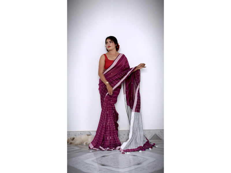 Half Check Cotton Saree