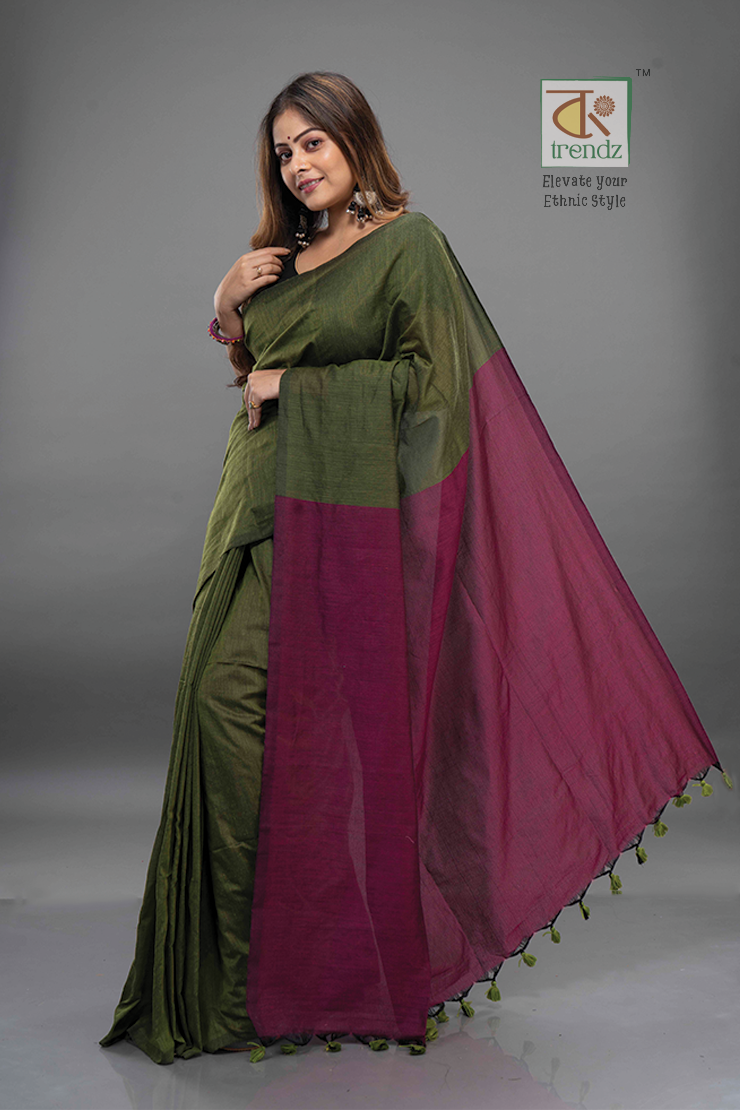 Stylish Dual Tone Soft Cotton Handloom sarees