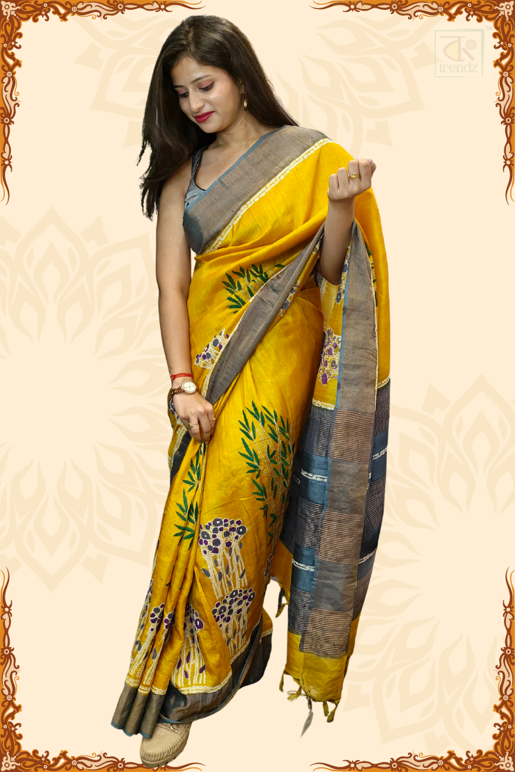 Banglar Kantha Stitch Churi Tassar Saree