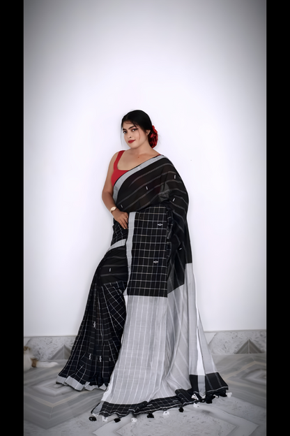 Half Check Cotton Saree