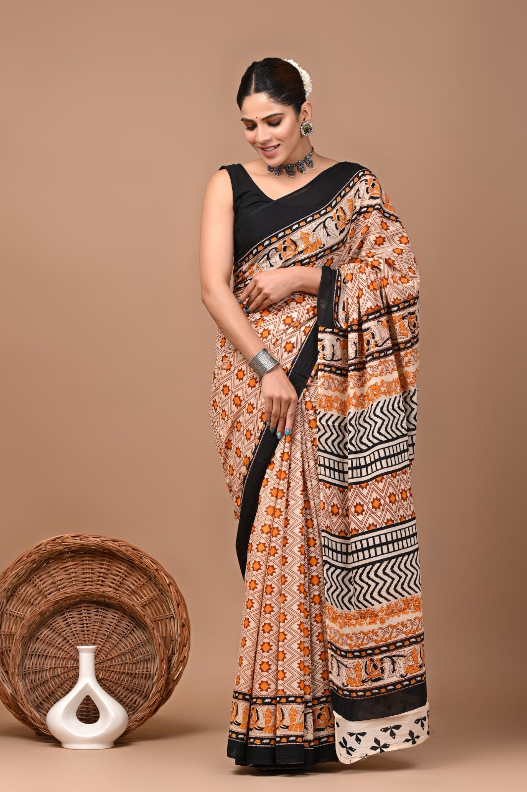 Mulmul Cotton Bangru Print Saree