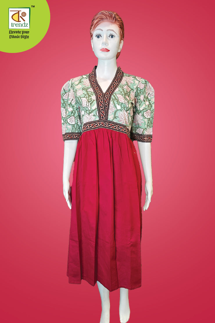 Cotton Aliya Dress With Ajrakh Patch Work