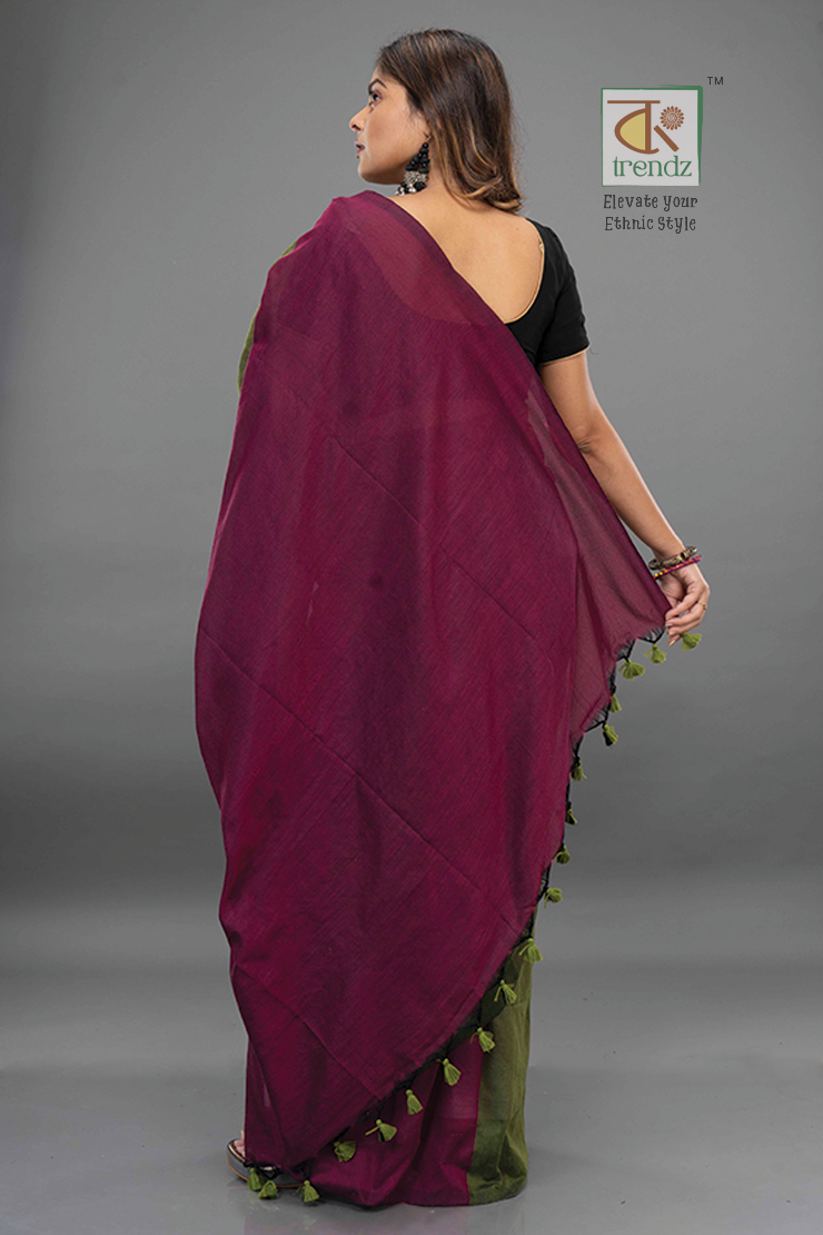 Stylish Dual Tone Soft Cotton Handloom sarees