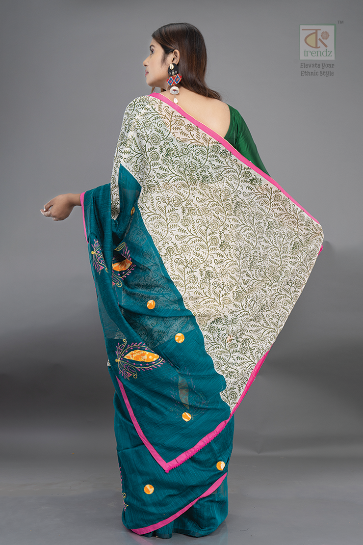 Unleash your inner goddess with our Cotton Handloom Boutique Style Saree. Perfect for auspicious occasions like Saraswati Puja, this designer saree comes with a running blouse piece for effortless elegance. Crafted from soft cotton, experience the comfort and style of a handloom saree.