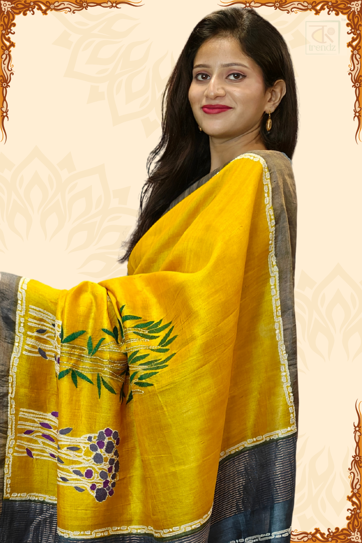Banglar Kantha Stitch Churi Tassar Saree